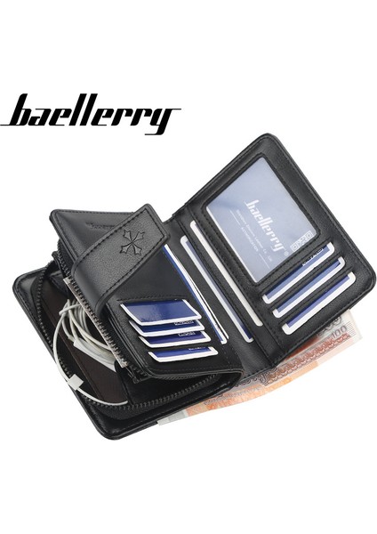 Baellerry Erkekler Küçük Cüzdan Çok Fonksiyonlu Fermuar Toka Bozuk Para Cüzdanı Çoklu Kart Paketi Yumuşak Deri Cüzdan Carteira Masculina (Yurt Dışından)