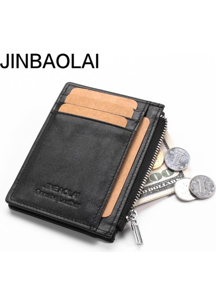 Mini Hakiki Deri Erkek Cüzdan Ince Erkek Cüzdan Küçük Erkek Çanta Kart Tutucu Inek Deri Para Cebi Erkek Cüzdan Fermuarlı Cebi (Yurt Dışından)