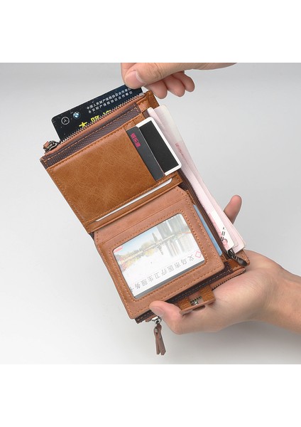 Modaya Uygun Yeni Erkek Kısa Cüzdan Kore Versiyonu Fermuarlı Çok Fonksiyonlu Cüzdan, Erkekler Için Büyük Kapasiteli Çok Kartlı Bozuk Para Cüzdanı (Yurt Dışından) indirimleri