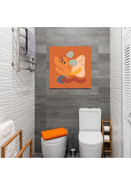 Tekli Kare Kanvas Banyo Tablosu Turuncu Renkli Şekiller