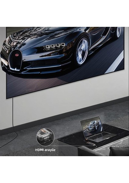 100W 5in1 Type C Çevirici Çoğaltıcı Hub, 3x Usb, 1x Hdmi, 1x Type C Çoğaltıcı Adaptör