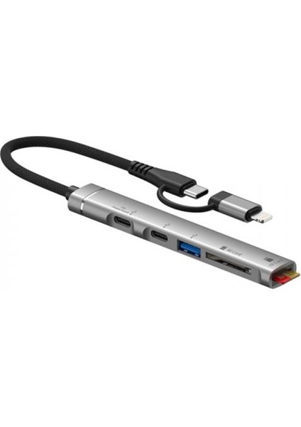 5in1 1x Lightning ve 1xtype-C Çevirici Adaptör,2x Type C 1x Usb,1x Sd Tf Kart Çevirici Çoğaltıcı Hub