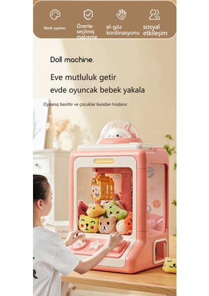 Çocuk Pençe Makinesi, Sevimli Klipsli Bebek Mini Makinesi, Küçük Ev Kız Oyuncağı, Ücretsiz 30 Bebek, 10 Gashapon Güç Kaynağı Kablosu (Yurt Dışından)