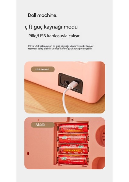 Çocuk Pençe Makinesi, Sevimli Klipsli Bebek Mini Makinesi, Küçük Ev Kız Oyuncağı, Ücretsiz 30 Bebek, 10 Gashapon Güç Kaynağı Kablosu (Yurt Dışından)