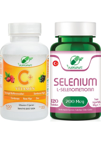 Vitamin C 1000 Mg C Vitamini Kuşburnu Çinko 100 Tablet Selenyum 200 Mcg Selenium 120 Tablet