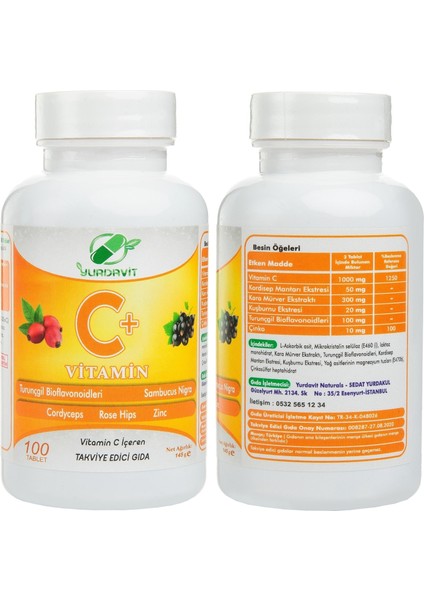 Vitamin C 1000 Mg C Vitamini Kuşburnu Çinko 100 Tablet Selenyum 200 Mcg Selenium 120 Tablet