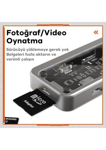 10IN1 100 Type C Çoğaltıcı Hub, 1x Type C, 3x Usb, 1x Hdmi, 1x RJ45, 1x Sd/tf, 1x Vga, 1x 3.5mm Aux