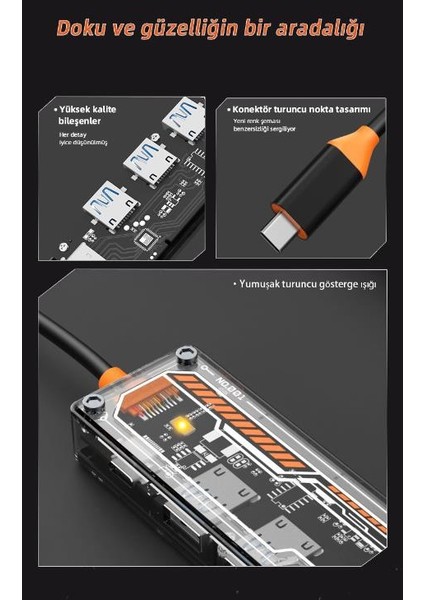 100W 5in1 Type-C Hub Type-C To Usb3.0 Çoğaltıçı Dönüştürücü 4xusb3.0 Pd 100W Şarj