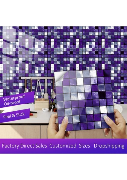 Qiuhong Shop 3 MZ-2-090 Stili 30CMX30CMX10PCS Urple Mozaik Sert Çini Sticker Düz Baskılı 2d Transferler Kapak Mutfak Banyo Duvar Kağıdı Için Peel & Sopa Sanat Poster (Yurt Dışından)