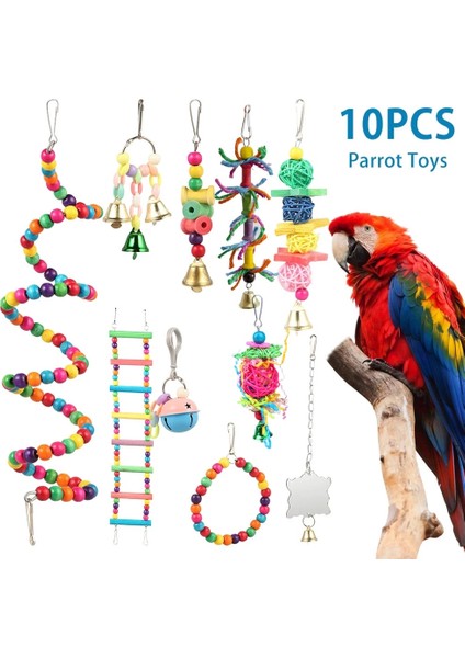 10 Paket Kuş Salıncak Çiğneme Oyuncakları Papağan Hamak Çan Oyuncaklar Papağan Kafesi Oyuncak Küçük Parakeets Için Asılı Ahşap Boncuklu Kuş Levrek (Yurt Dışından)
