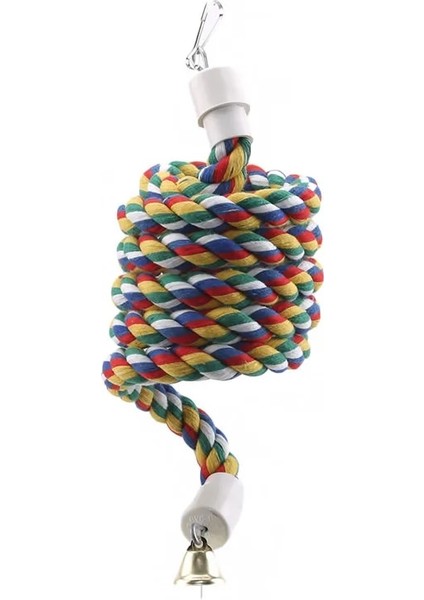 100CM Tarzı Kuş Levrek Oyuncak Spiral Pamuk Halat Çiğneme Çubuğu Papağan Salıncak Tırmanma Ayakta Oyuncaklar Çan ile Kuş Malzemeleri (Yurt Dışından)