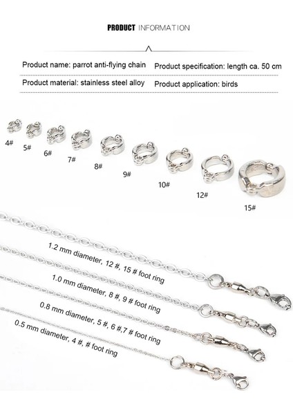 No.11 Stili Pet Kuş Güvercin Papağan Bacak Halkası Paslanmaz Çelik Zincir Kuş Malzemeleri Papağan Anti-Uçan Çekiş Zinciri Ayak Halkası Aksesuarları (Yurt Dışından) fırsatları