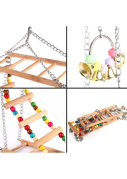 S Tarzı Kuş Playstand Papağan Oyun Standı Asılı Papağan Bahçesi Ahşap Merdivenler Çan Pet Kuş Malzemeleri ile Levrekler (Yurt Dışından) fırsatları