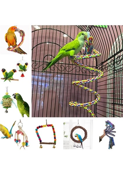 TYPE3-10X22CM Tarzı Yeni Papağan Halat Asılı Örgülü Muhabbet Kuşu Çiğneme Halatı Kuş Kafesi Papağan Oyuncak Pet Standı Eğitim Aksesuarları Conure Salıncak Malzemeleri (Yurt Dışından) fiyatları