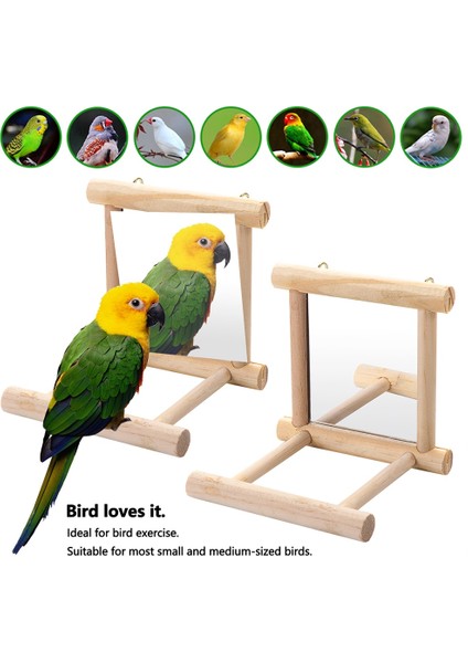 Ahşap Levrek ile Kuş Ayna Etkileşimli Asma Oyuncak Oyunu Papağan Muhabbet Kuşu Parakeet Cocker Conure Finch Muhabbet Kuşu Malzemeleri (Yurt Dışından)