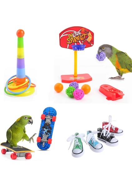 Set Stili Et Kuş Oyuncakları Aktivite Pet Basketbol Kaykay Kanaryalar Için Kuş Kafesi Papağan Oyuncak Skate Vogel Malzemeleri (Yurt Dışından)