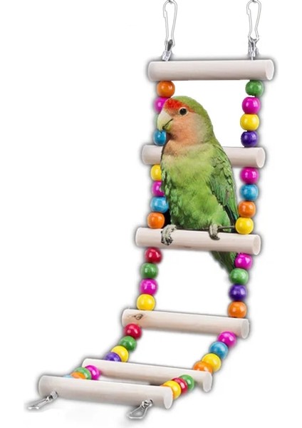 No.6 Tarzı Kuşlar Papağanlar Merdivenler Tırmanma Oyuncak Asılı Renkli Toplar ile Doğal Ahşap Papağan Oyuncakları Conures Parakeets Cockatiels (Yurt Dışından) indirimleri