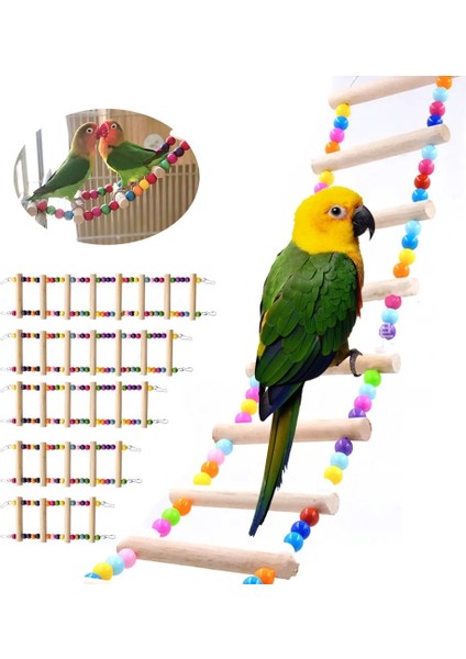 41CM Tarzı Kuş Kafesleri Net Kuş Oyuncak Evcil Papağanlar Merdivenler Tırmanma Oyuncak Doğal Ahşap ile Asılı Toplar Papağan Oyuncakları Parakeets Için Cockatiels (Yurt Dışından) modelleri