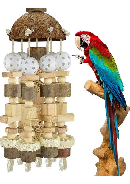 Ahşap Renk Stili Kuş Papağan Oyuncak, Büyük Papağan Oyuncak Doğal Ahşap Bloklar Kuş Çiğneme Oyuncak Papağan Kafesi Bite Oyuncak Macaws Papağanlar Için Suits (Yurt Dışından) fiyatları