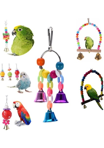 4X4X17CM Tarzı Renkli Boncuk Bells Papağanlar Oyuncaklar Kuş Aksesuarları Pet Oyuncak Salıncak Standı Budgie Parakeet Kafesi Pet Kuş Papağan Chew Salıncak Oyuncaklar (Yurt Dışından) fırsatları