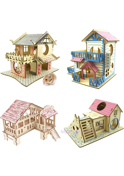 E Stili Hamster Hideout Ahşap Kulübe Küçük Hayvanlar Aksesuarları Çift Katmanlı Villa Sıçan Odası Ev Kafes Merdiven Kurulu ile Egzersiz Oyuncak (Yurt Dışından) modelleri