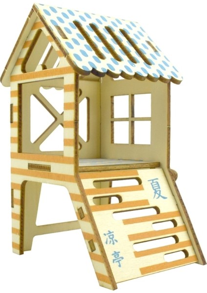 J Tarzı Hamster Hideout Ahşap Kulübe Küçük Hayvanlar Aksesuarları Çift Katmanlı Villa Sıçan Odası Ev Kafes Merdiven Kurulu ile Egzersiz Oyuncak (Yurt Dışından)