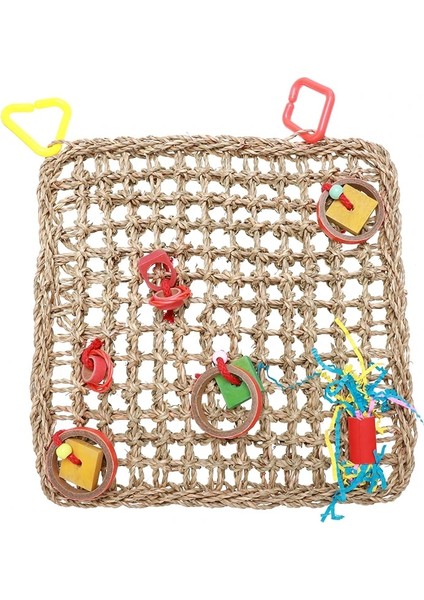 Bir Stil cm Papağan Tırmanma Net Bite Oyuncak Pet Molar Kare Çiğneme Araçları Çim Rattan Doğal Dokuma Oyun Merdiveni Asılı Oyun Merdiveni (Yurt Dışından)