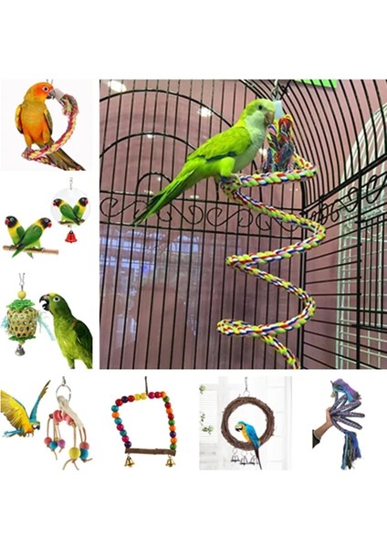 Shanhua Shop TYPE8-6.5X18CM Tarzı Yeni Papağan Halat Asılı Örgülü Muhabbet Kuşu Çiğneme Halatı Kuş Kafesi Papağan Oyuncak Pet Standı Eğitim Aksesuarları Conure Salıncak Malzemeleri (Yurt Dışından)