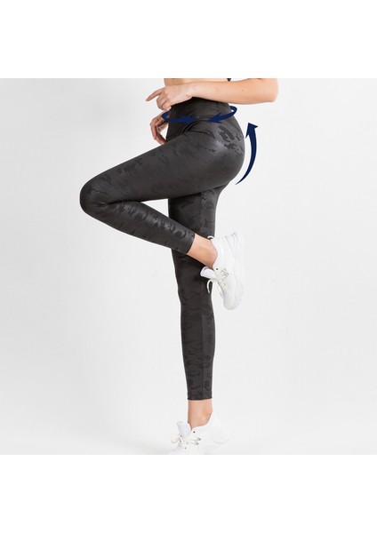 Kadın Siyah Yüksek Bel Toparlayıcı Kamuflaj Desenli Tayt C-22404 fiyatları