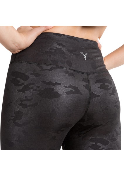 Kadın Siyah Yüksek Bel Toparlayıcı Kamuflaj Desenli Tayt C-22404 fırsatları