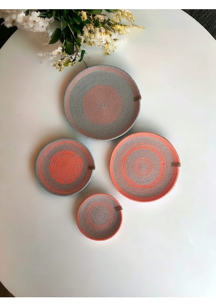4 Lü Hasır Dekoratif Bohem Tabak Duvar Tabağı Moda Salon Duvar Dekor Handmade