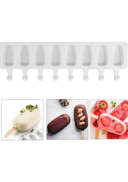 144MM 50 Adet Çubuk Stili Silikon Dondurma Kalıpları 8-Boşluk Elips Şekli Buz Şeker Buz Lolly Kalıp Tatlı Dıy Yapma Aracı Buz Tepsisi Ev Mutfak Gadget (Yurt Dışından)