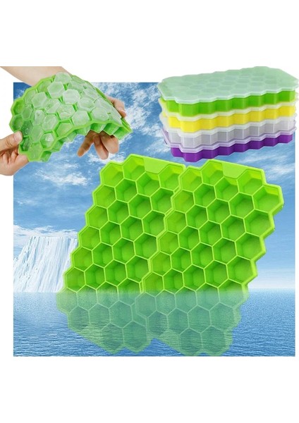 Green-2 Kapaklı Tarzı Buz Küpü Tepsisi Silikon Buz Kalıbı Petek Buz Küpü Makinesi Magnum Silikon Kalıp Viski Kokteyli Için Gıda Sınıfı Kalıp Formları (Yurt Dışından)