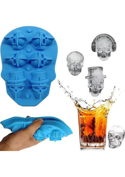 Mavi Stil Silikon Kalıp Buz Küpü Makinesi 3D Kafatası Bira Içecek Şeker Çikolata Kalıp Tepsisi Dondurma Dıy Aracı Viski Şarap Kokteyl Buz Küpü (Yurt Dışından)