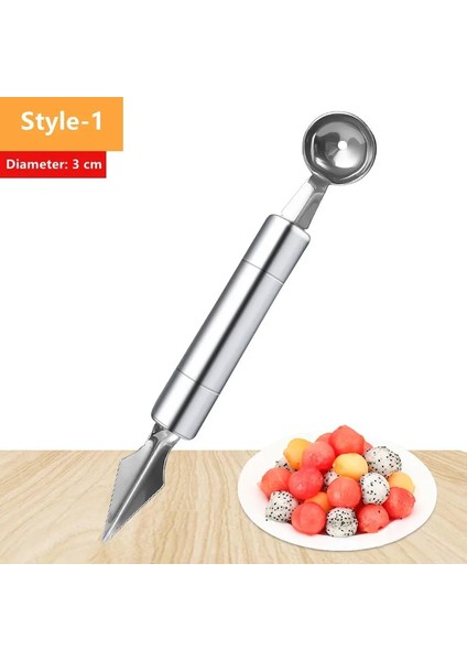 Stil-1 Stili 2 In 1 Çift Kafa Paslanmaz Çelik Oyma Bıçağı Meyve Karpuz Dondurma Baller Kepçe Yığınları Kaşık Ev Mutfak Aksesuarları (Yurt Dışından)