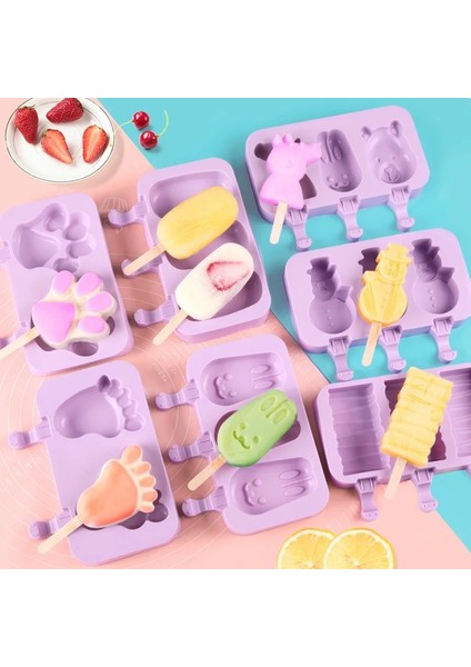 Tavşan Tarzı Dıy Silikon Yeniden Kullanılabilir Popsicle Kalıp Çikolatalı Dondurma Çubuğu Şablonları Ev Buzdolabı Aracı Mutfak Aksesuarları Malzemeleri (Yurt Dışından)