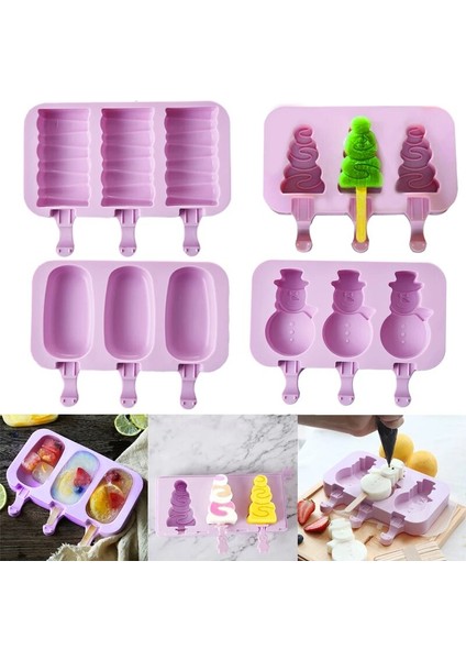 Yeşil Stil Silikon Dondurma Kalıbı Yeniden Kullanılabilir Buz Küpleri Tepsi Dondurma Popsicle Kalıp Noel Dekor 50 Ahşap Sopa ile Dıy Dondurma Makinesi Aracı (Yurt Dışından)