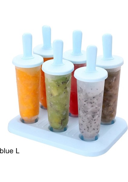 Mavi L Tarzı 6 Hücre Yuvarlak Şekil Yaz Aksesuarları Mutfak Aletleri Gıda Sınıfı Lolly Kalıp Dıy Dondurma Makinesi Popsicle Kalıpları Tatlı Kalıpları (Yurt Dışından)