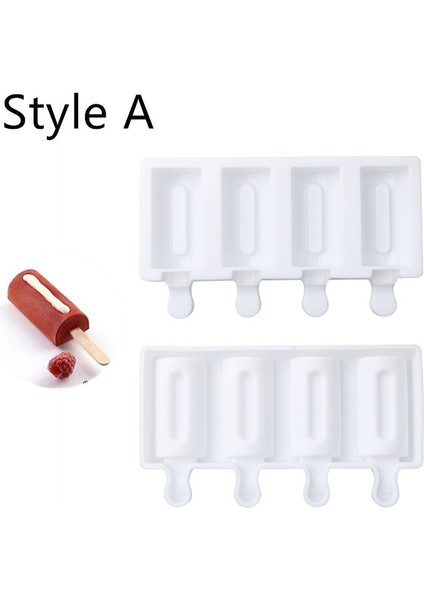 YH006602 Stili Dıy Ev Yapımı Popsicle Formu Silikon Dondurma Kalıp Dondurucu Suyu 4 Hücre Delik Buz Lolly Pop Küp Tepsi Varil Maker Kalıp Çubukları (Yurt Dışından)