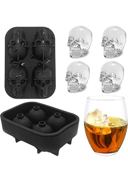 Mavi Stil 3D Kafatası Buz Silikon Kalıp Makinesi Buz Küpü Tepsisi Puding Kalıbı Kek Şeker Kalıbı Bar Partisi Serin Şarap Dondurma Mutfak Dıy Aksesuar (Yurt Dışından)