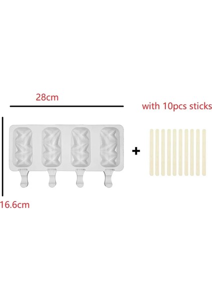 4-Boşluk 10 Adet Çubuk Stili 4-Cavity Pişirme Mini Silikon Dondurma Kalıpları Popsicle Kalıpları Kek Çikolatalı Cakesicle Kalıp Dıy Ice Pops Oval Için (Yurt Dışından)