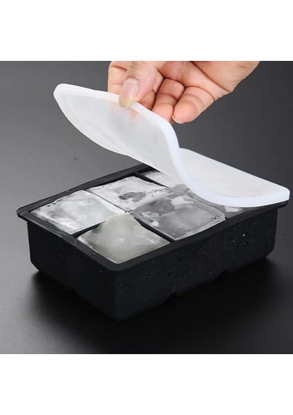 Siyah Nolid Tarzı 6 Izgaralar Silikon Buz Tepsisi Kapağı Yeniden Kullanılabilir Kalıp Icecube Maker Buz Formu Büyük Büyük Buz Kovası Kare Şekilli Dıy Maker Viski Için (Yurt Dışından)