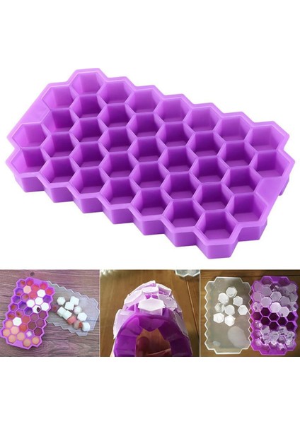 Mor Tarzı Sıcak Petek Şekli Buz 37 Yuvalı Tepsi Kalıp Depolama Kapaklı Silikon Konteyner (Yurt Dışından) modelleri