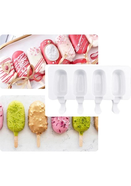21.5X12.5X2.1CM Stili Mini Dondurma Kalıpları Pişirme, Silikon Dondurma Kalıpları Kek, Dıy Ice Pops Için Cakesicle Kalıp, Oval, 8-Boşluk (Yurt Dışından)