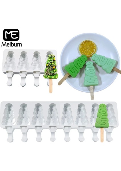 SH0101293-50ÇUBUK Stili Meibum Noel Ağacı Şekli Silikon Dondurma Kalıpları Popsicle Kalıp Boşluk Çocuk Tatlı Küp Tepsisi Yaz Mutfak Aletleri (Yurt Dışından)