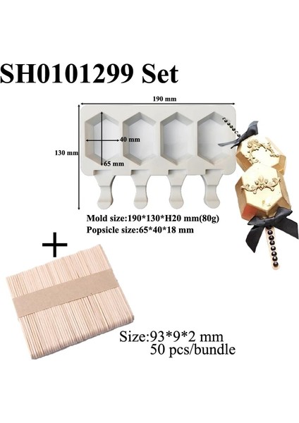 SH0101299 Set Stili Shenhong Donuts Dondurma Kalıpları Silikon Popsicle Kalıp Yaz Dondurucu Suyu Jöle Araçları 50 Ahşap Çubuk ile Buz Küpü Tepsisi (Yurt Dışından)