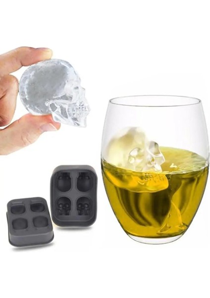 Siyah Stil 4 Delik Kafatası Şekli 3D Buz Küpü Kalıp Makinesi Bar Partisi Silikon Tepsiler Çikolata Kalıp Hediye Dondurma Araçları Mutfak Pişirme Araçları (Yurt Dışından)