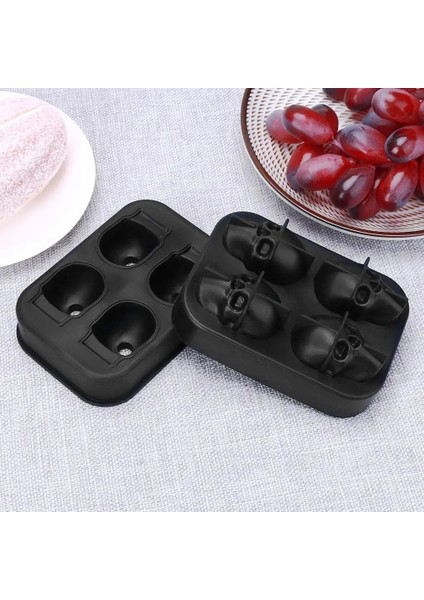 Siyah Stil 4 Delik Kafatası Şekli 3D Buz Küpü Kalıp Makinesi Bar Partisi Silikon Tepsiler Çikolata Kalıp Hediye Dondurma Araçları Mutfak Pişirme Araçları (Yurt Dışından)