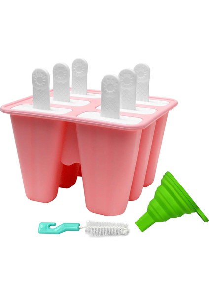 Pembe Tarzı 6 Hücreli Dondurma Kalıbı, El Yapımı Dondurma Kalıpları Silikon Dondurma Makinesi Tepsisi Yeniden Kullanılabilir Dıy Pops Silikon Hunili Tepsi Tutacağı (Yurt Dışından)
