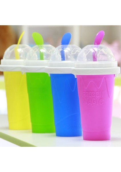 Mavi Stil Hızlı Dondurulmuş Smoothies Dondurma Makinesi Fincan Dıy Squeeze Slushy Meyve Suyu Milkshake Hızlı Soğutma Samanlı Silikon Şişe (Yurt Dışından) fırsatları